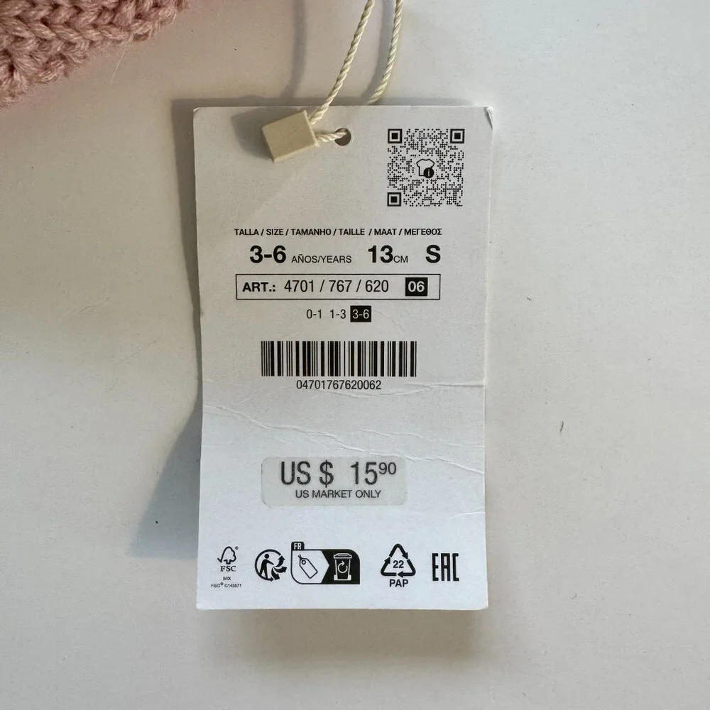ZARA Knit Mittens | Blush Pink w/ Felt Dot Detail | 3–6Y | NWT (new with tags)